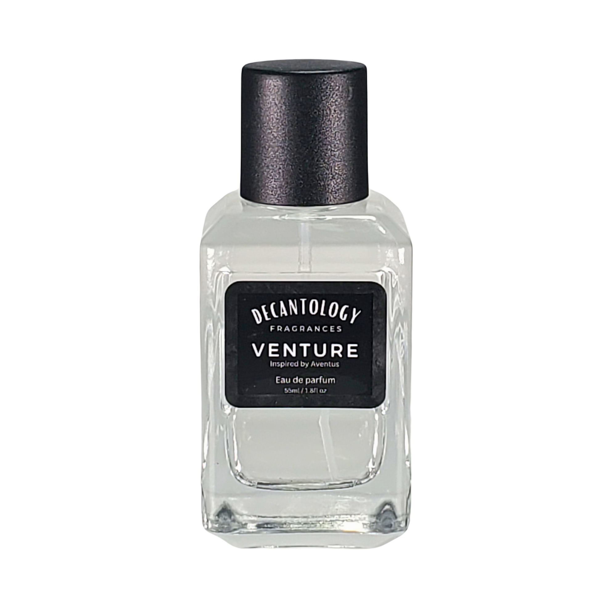 Venture 55ml inspired by Aventus available at Decantology. Venture 55ml inspired by Aventus. A great addition for fragrance enthusiasts.