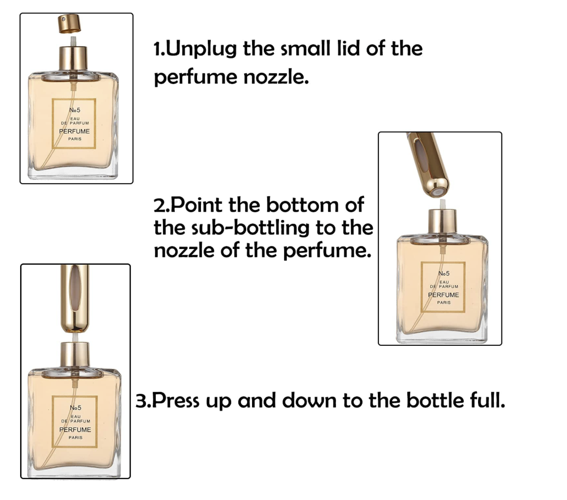 (4 pack) Decantology 5ml Refillable Travel Spray Bottles for Fragrances/Perfumes available at Decantology. (4 pack) Decantology 5ml Refillable Travel Spray Bottles for Fragrances/Perfumes. A great addition for fragrance enthusiasts.