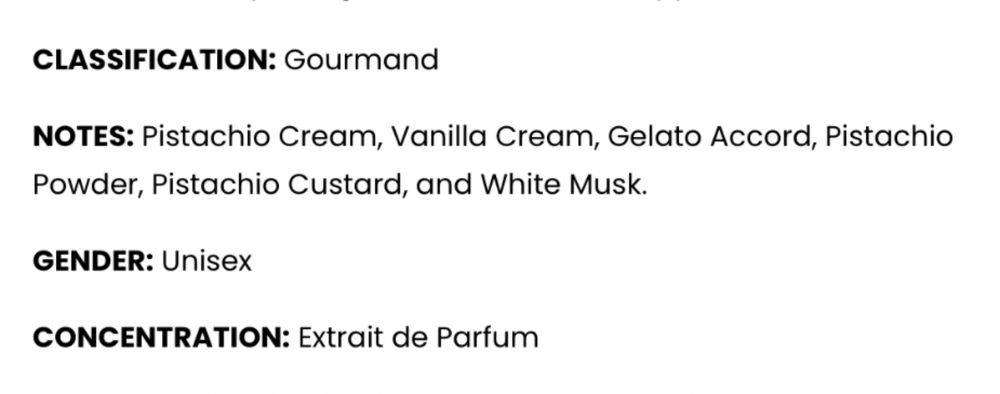 Dua Fragrance: Pistachio Gelato available at Decantology. Dua Fragrance: Pistachio Gelato. A great addition for fragrance enthusiasts.